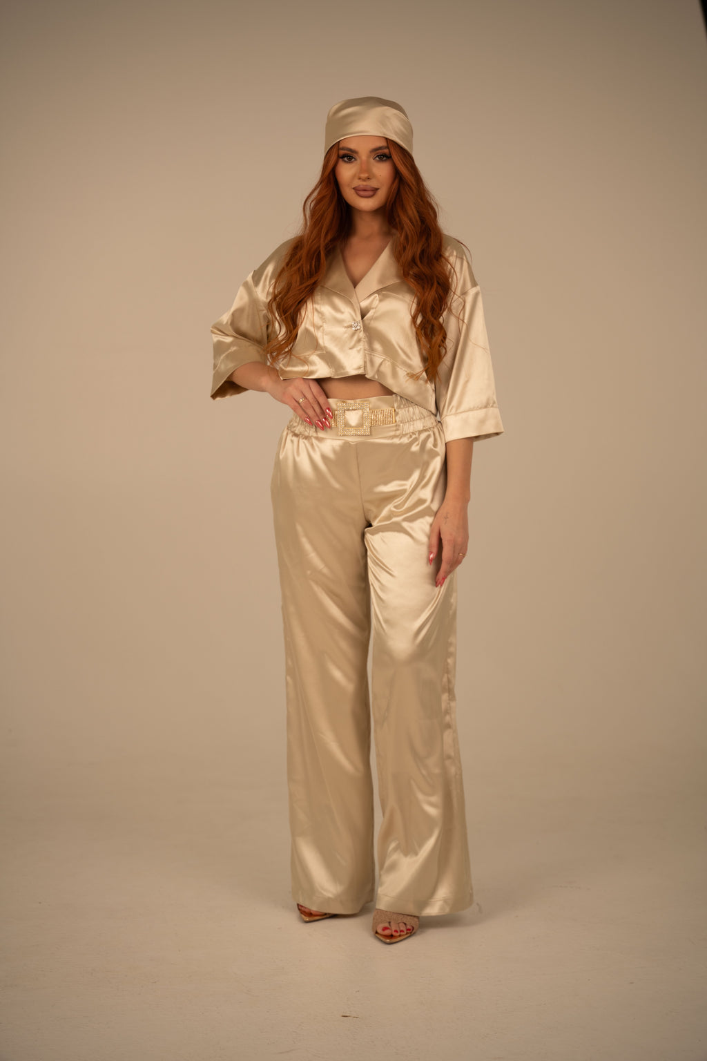 Luxusní saténové kalhoty - zlaté