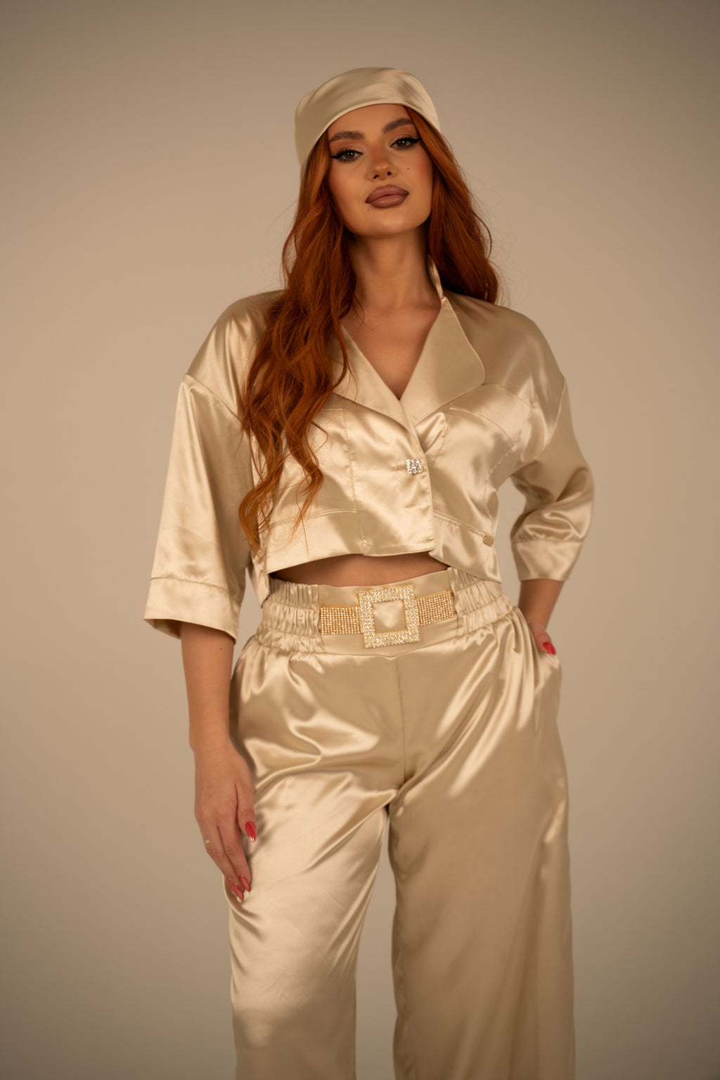 Luxusní saténové kalhoty - zlaté