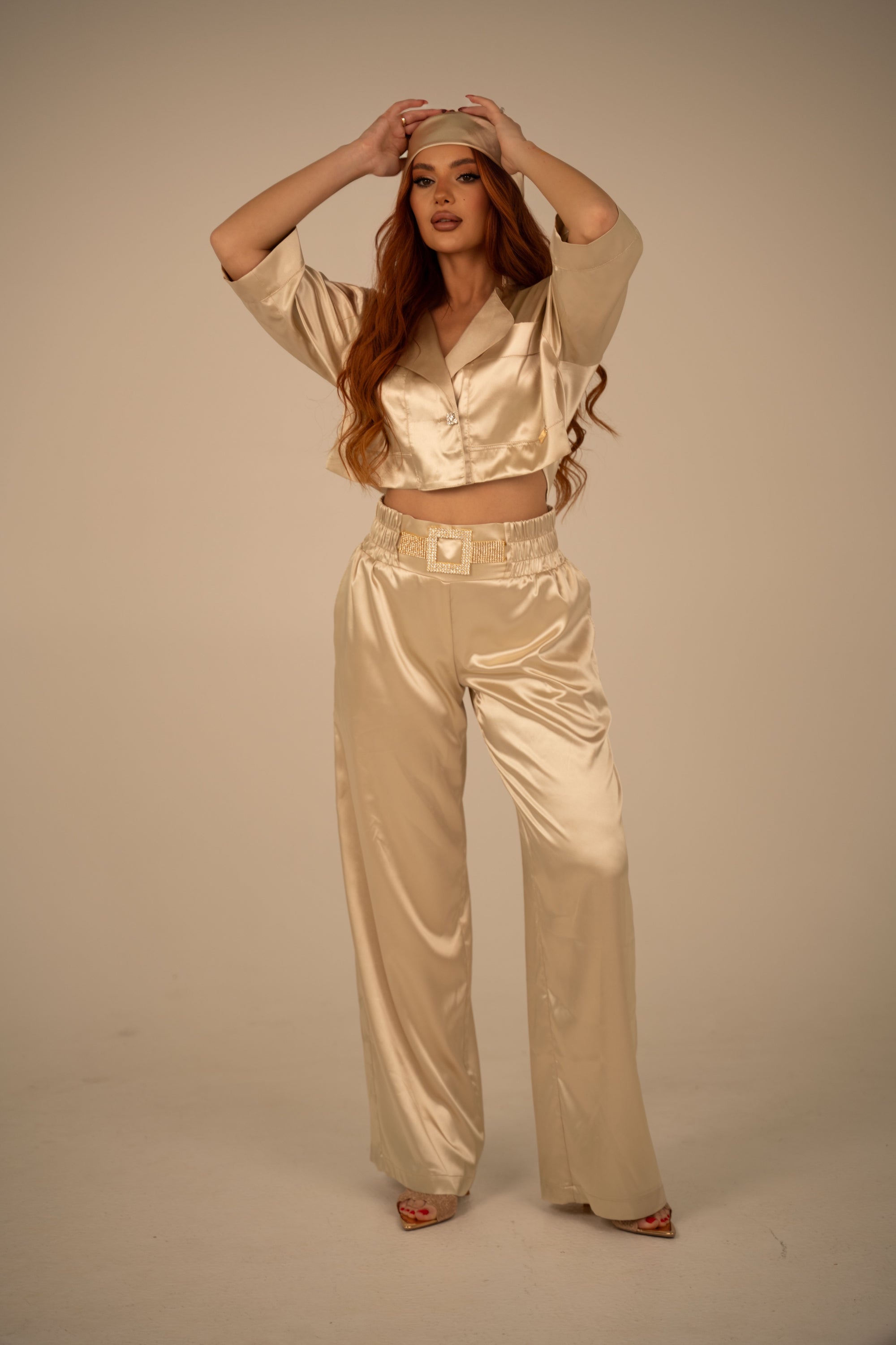 Luxusní saténové kalhoty - zlaté